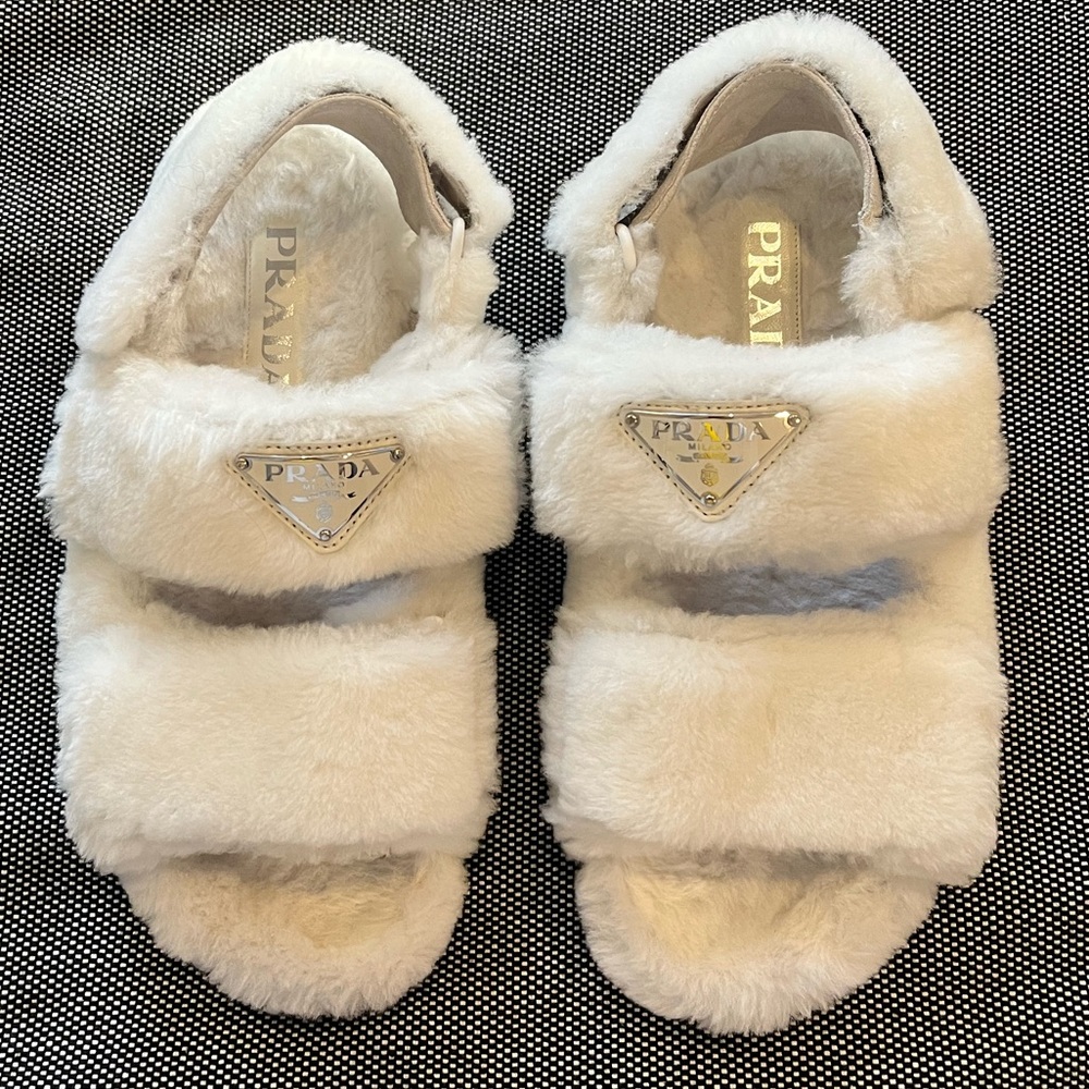 Prada faux fur sandals 35.5 fits 36